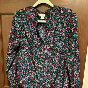 J Crew Factory Floral Print Popover Blouse size XS